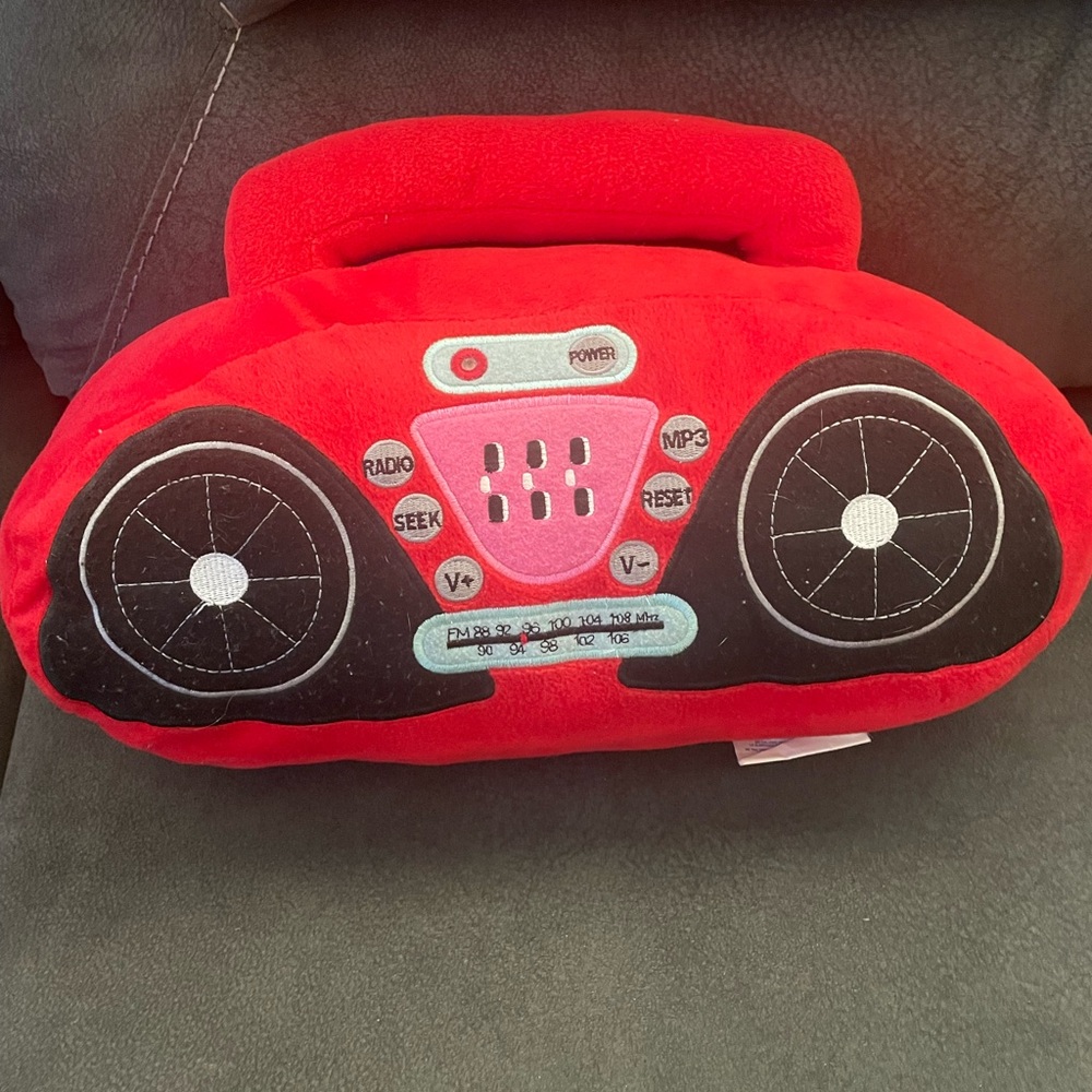 Battery Operated Red Boombox Plush Speaker Pillow
